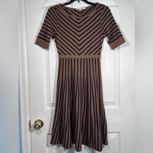 Boden Brown and Black Striped Knit Midi Dress US 6R